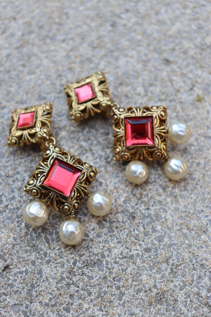 Boucle d’oreille clips vintage or et rose