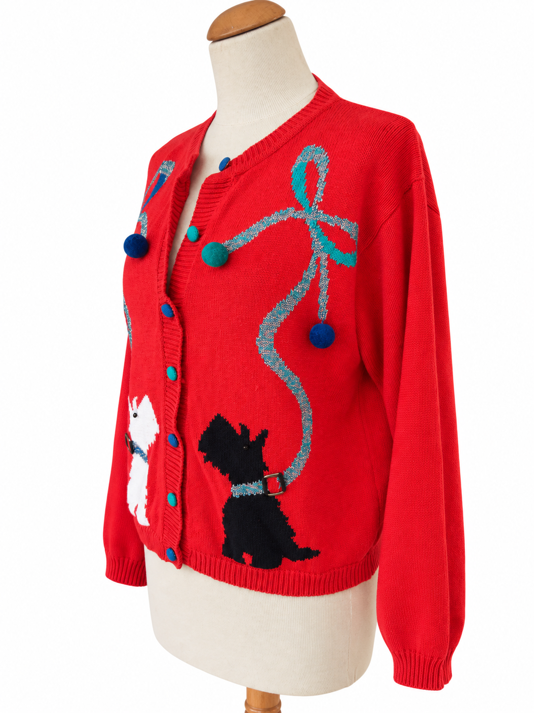 Gilet vintage rouge motifs chiens