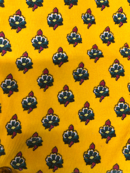 Gilet vintage Naf Naf en velours jaune fleuri – dos réglable – Taille S