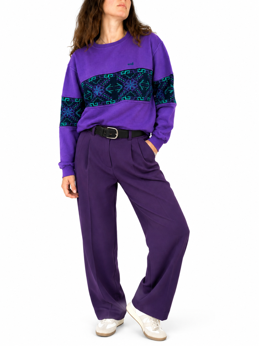 Sweat shirt vintage violet jacquard