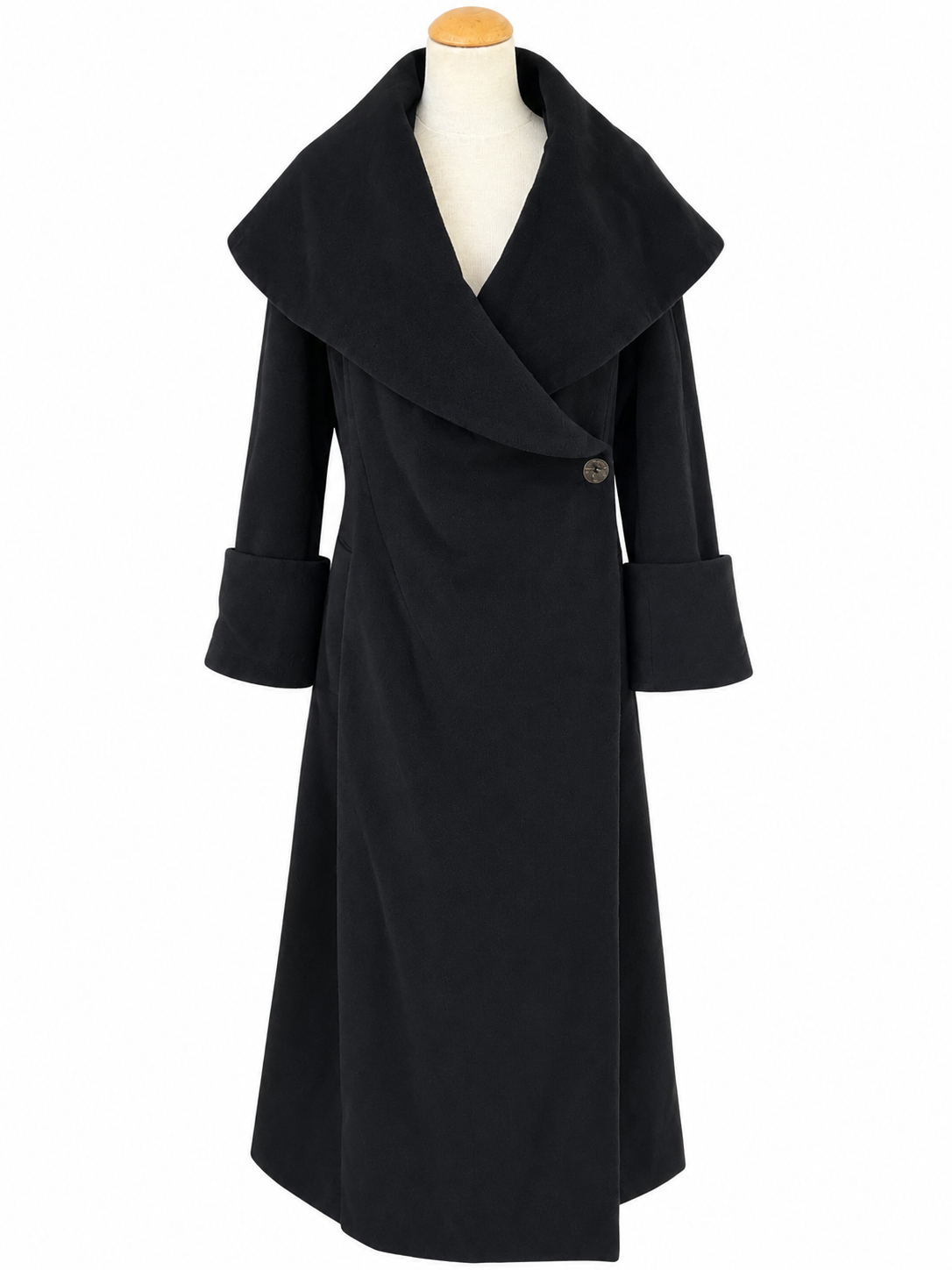 Manteau long vintage noir col châle oversize