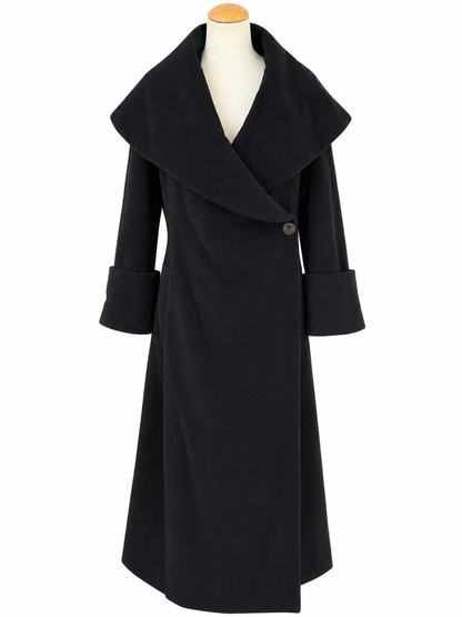 Manteau long vintage noir col châle oversize
