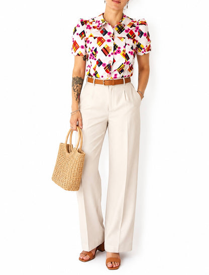 Chemisier vintage années 70 motifs rose