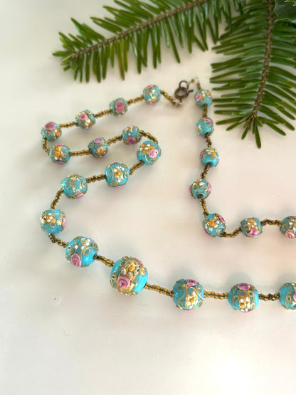 Collier vintage perles florales en verres la friperie vintage 25