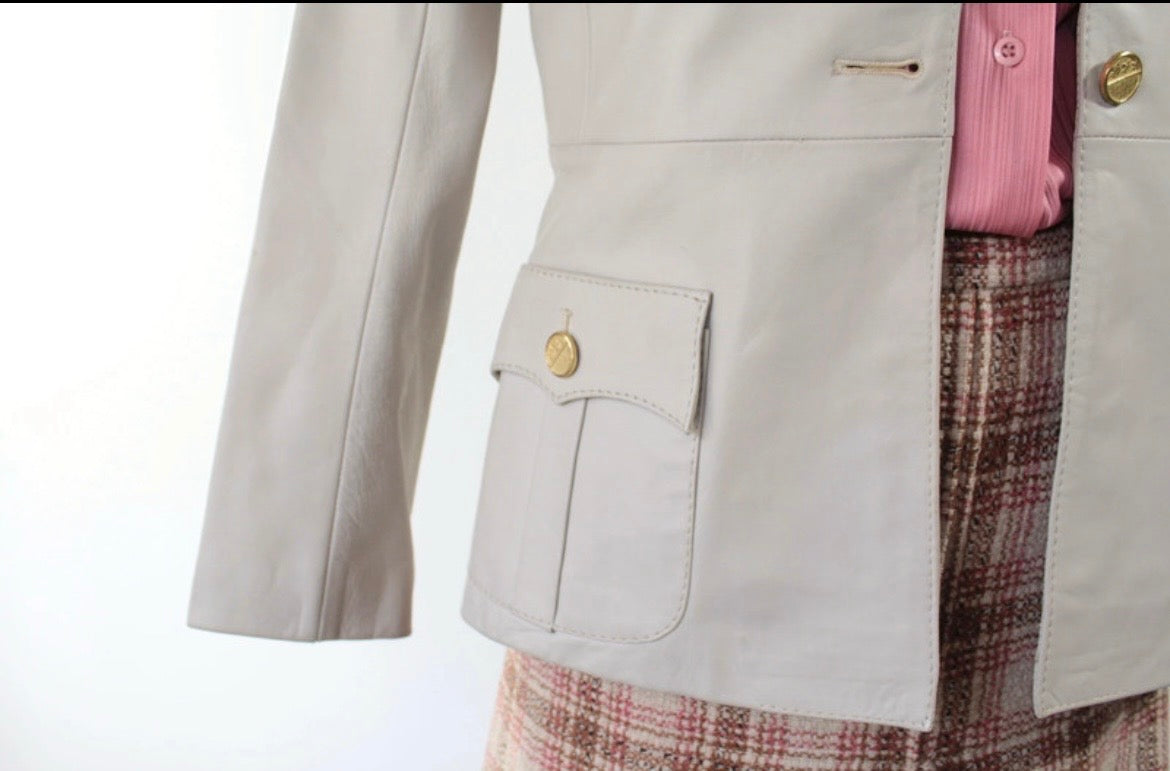 Veste en cuir beige vintage 80’s officier