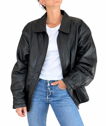Blouson bomber vintage cuir noir