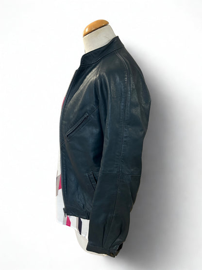 Veste en cuir véritable bleu pétrole