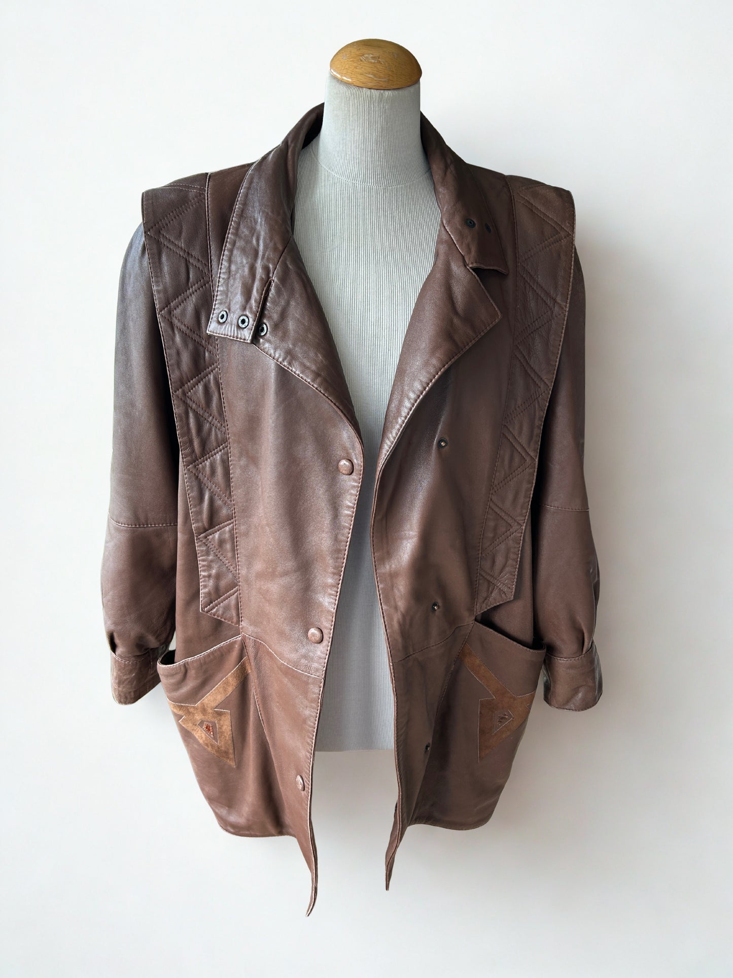 Veste vintage longue cuir marron