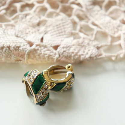 Boucles d'oreille clips vintage demi anneau vert et or la friperie vintage 25