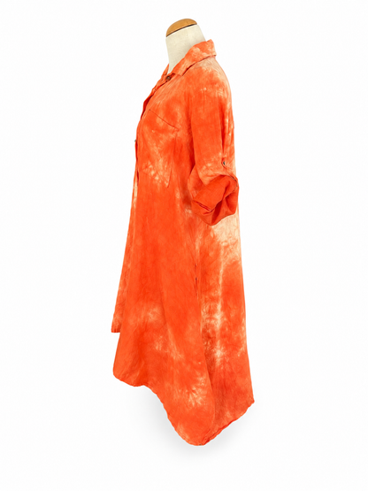 Robe chemise asymétrique lin tie dye