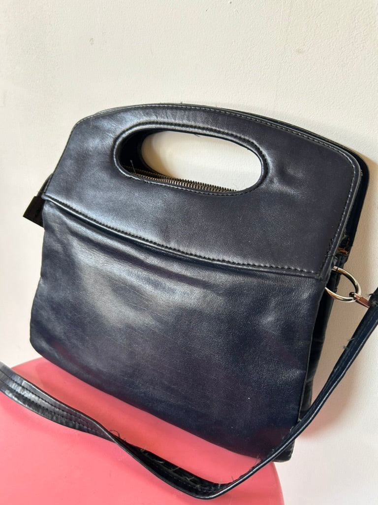 Sac à main vintage cuir bleu marine Lemaire-Gaigeard la friperie vintage 25