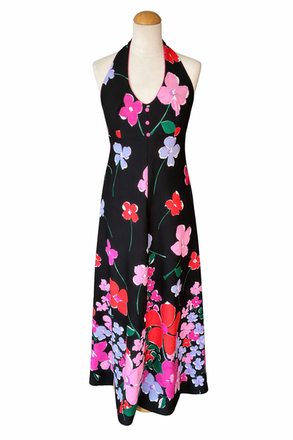 Robe longue vintage imprimé floral dos nu