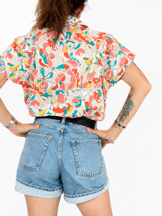 Chemisier vintage coloré manches courtes