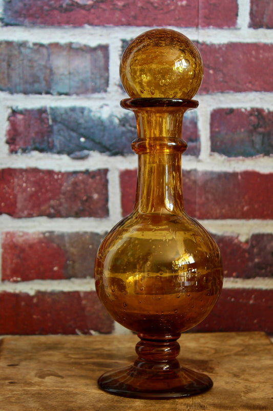 Carafe vintage verre bullé ambre La Rochère