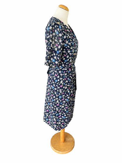 Robe vintage fleurs bleues coton