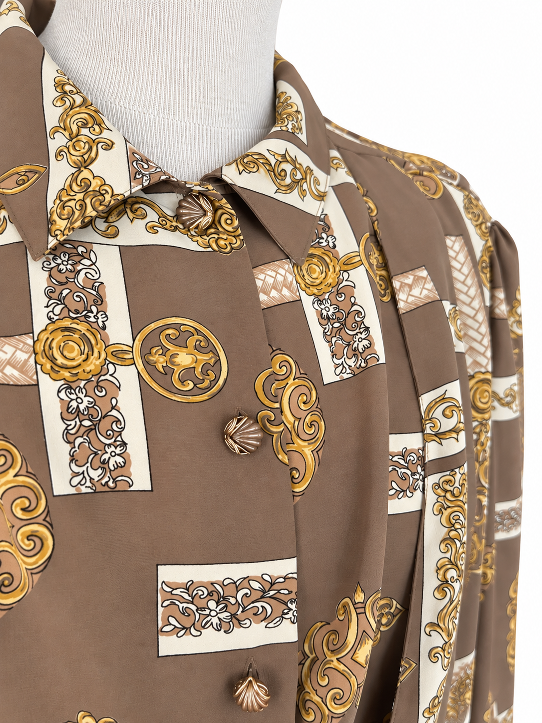 Blouse vintage imprimé baroque marron