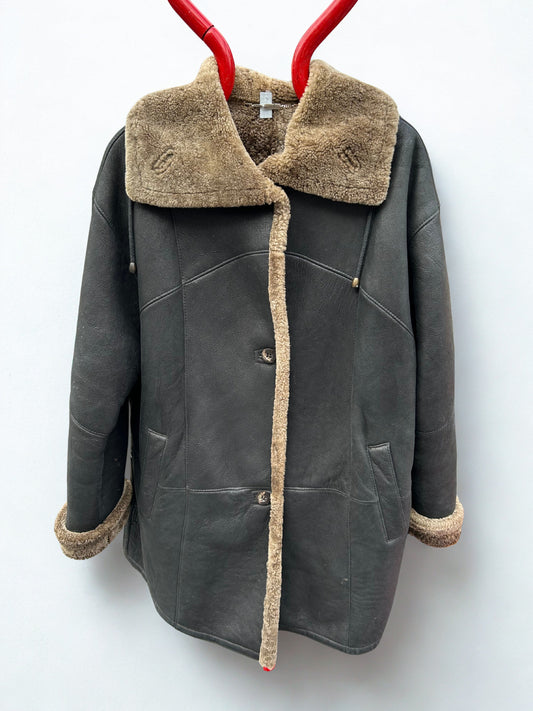 Veste vintage CHRIST en peau lainée gris taupe – made in Germany années 80 la friperie vintage 25