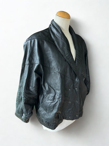 Veste en cuir vintage noire oversize
