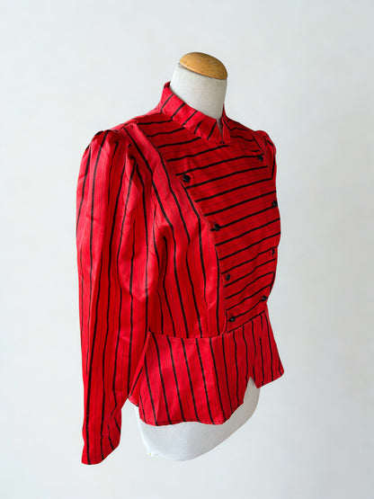 Chemisier vintage rouge rayé plastron