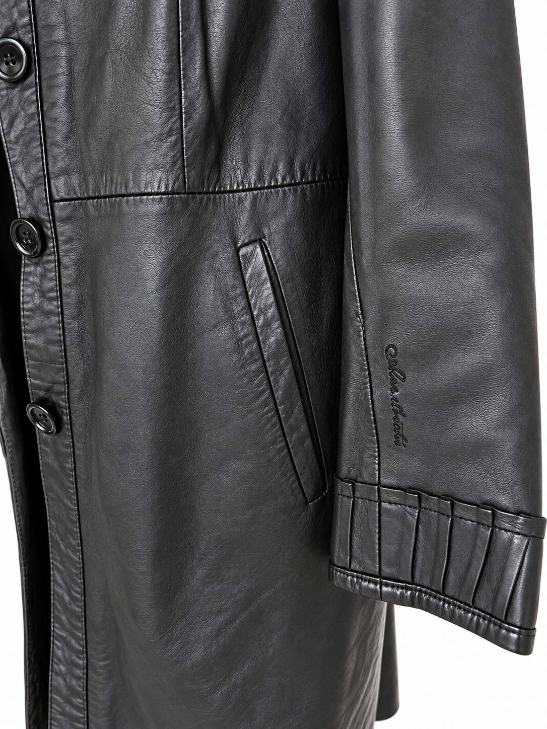 Veste longue vintage cuir noir
