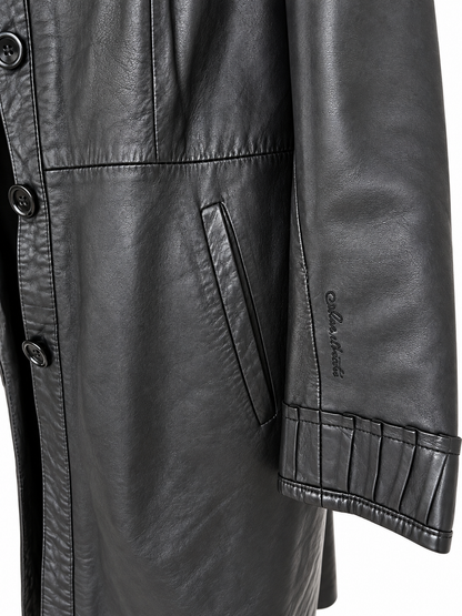Veste longue vintage cuir noir