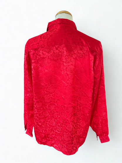 Chemisier vintage rouge jacquard floral la friperie vintage 25