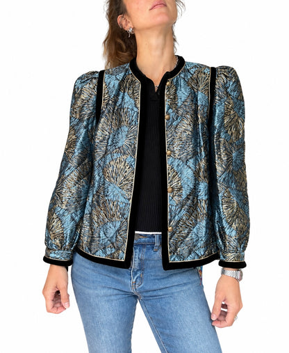 Veste vintage jacquard bleu or