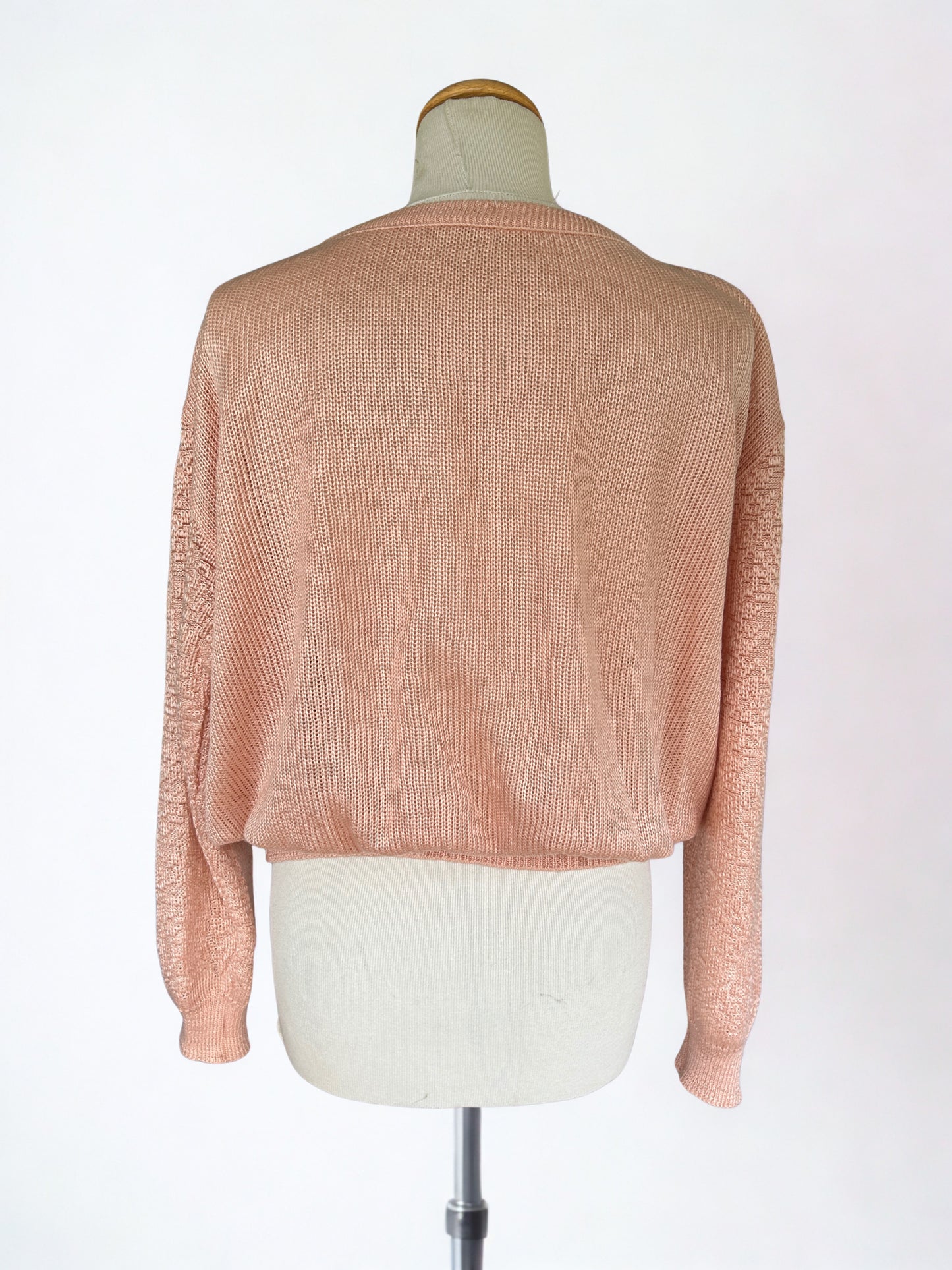 Pull vintage vieux rose maille ajourée