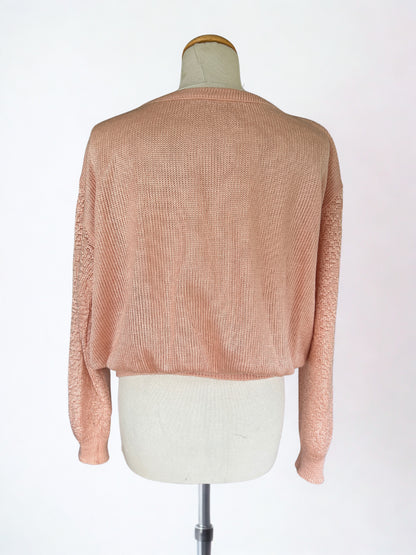 Pull vintage vieux rose maille ajourée