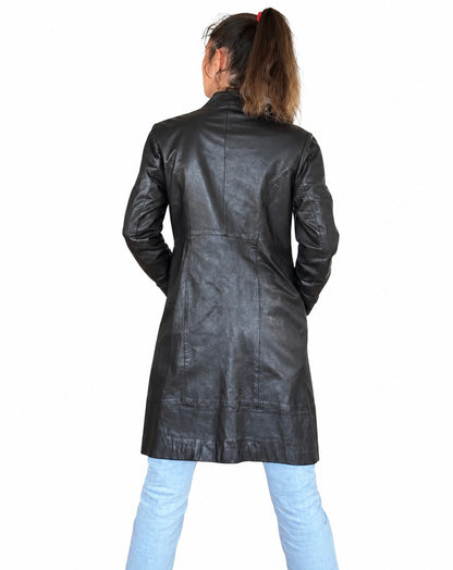 Veste longue vintage cuir noir