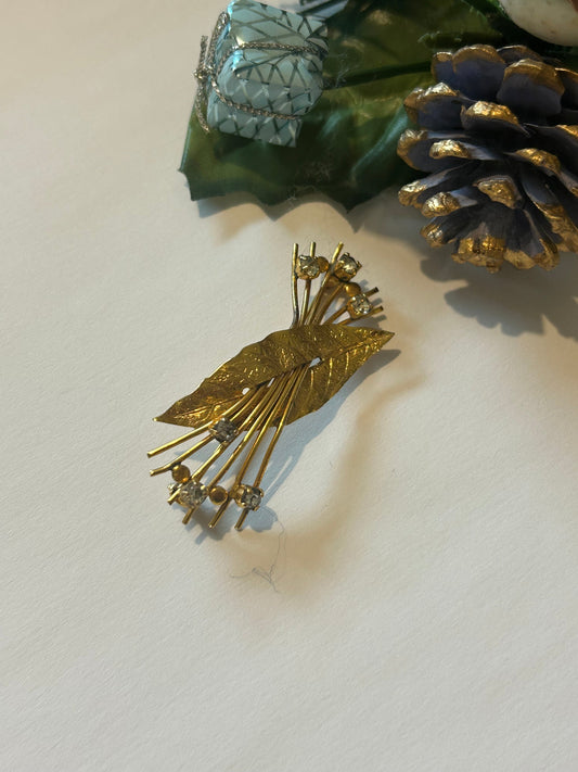 Broche vintage feuille et fleurs plaqué or la friperie vintage 25