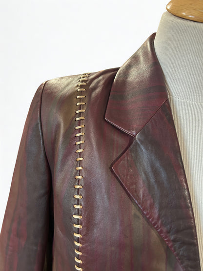 Veste en cuir vintage bordeaux à reflets