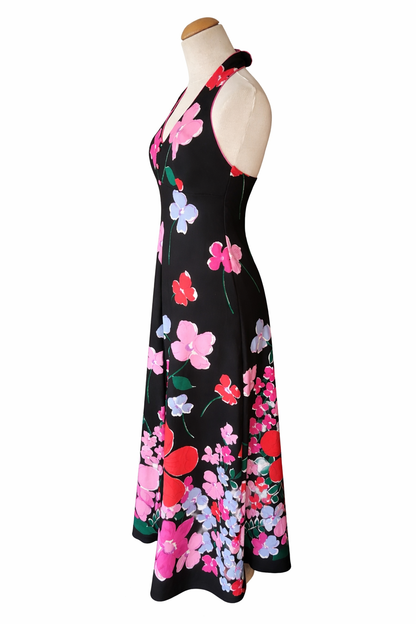 Robe longue vintage imprimé floral dos nu