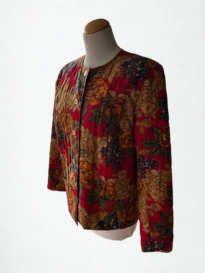 Veste matelassée rouge à fleurs