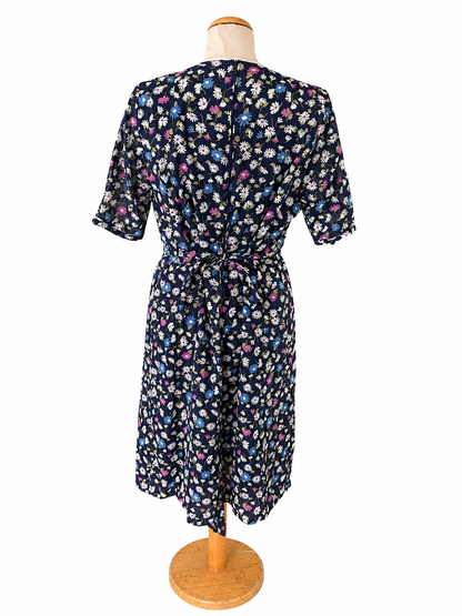 Robe vintage fleurs bleues coton