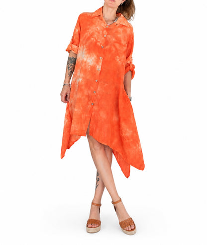 Robe chemise asymétrique lin tie dye