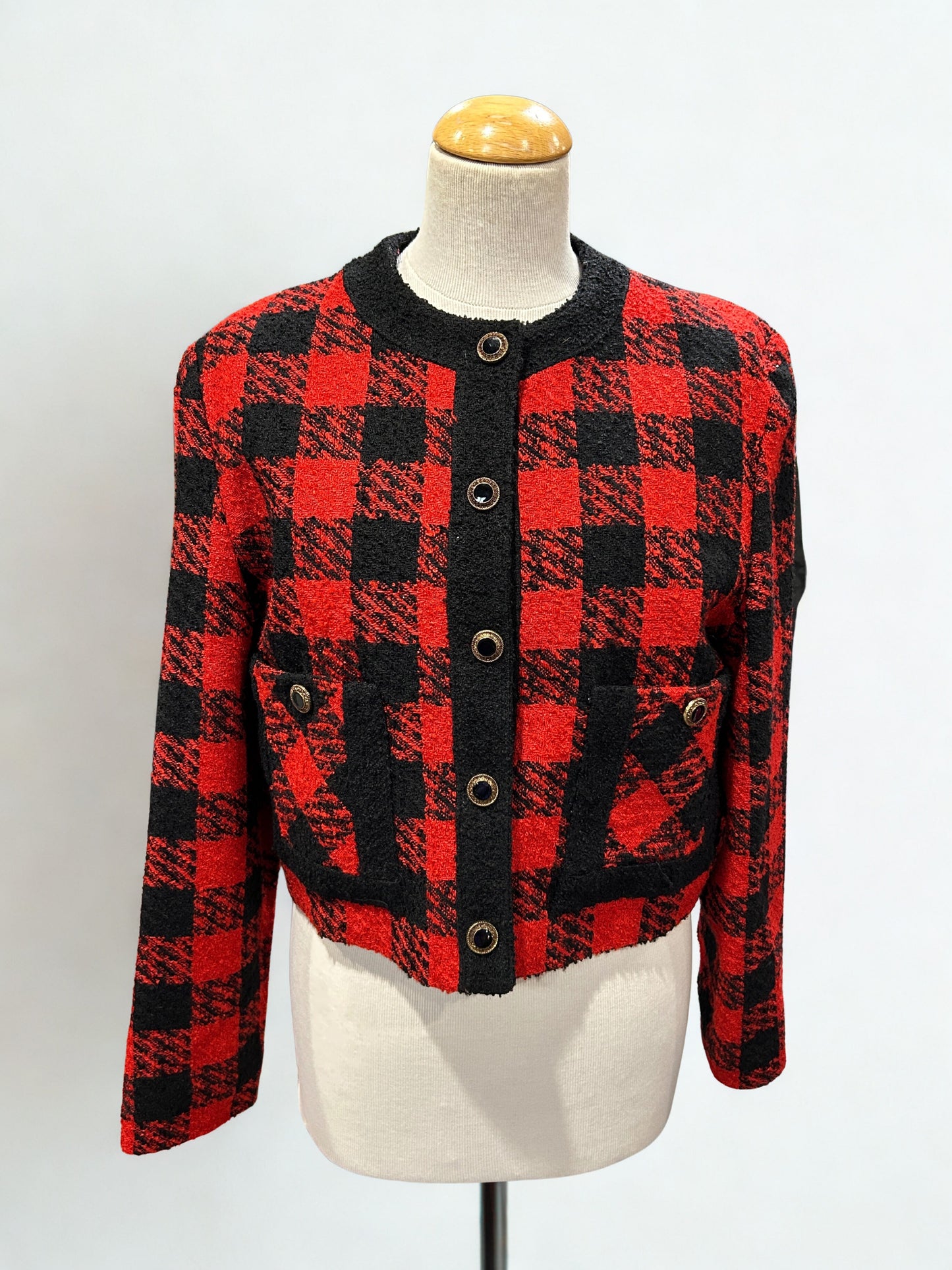 Veste courte à carreaux rouge noir vintage la friperie vintage 25