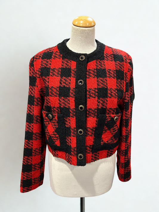 Veste courte à carreaux rouge noir vintage la friperie vintage 25