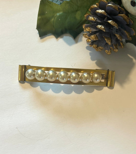 Broche vintage perles nacrées metal doré années 60 la friperie vintage 25