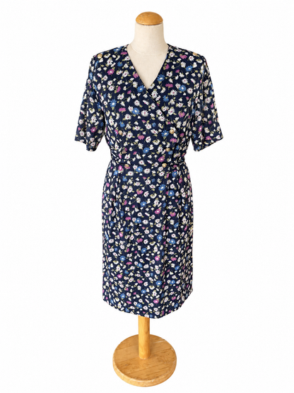 Robe vintage fleurs bleues coton