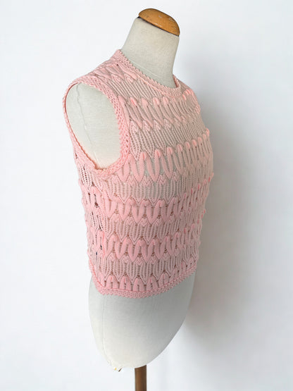 Top vintage en mailles ajourées rose