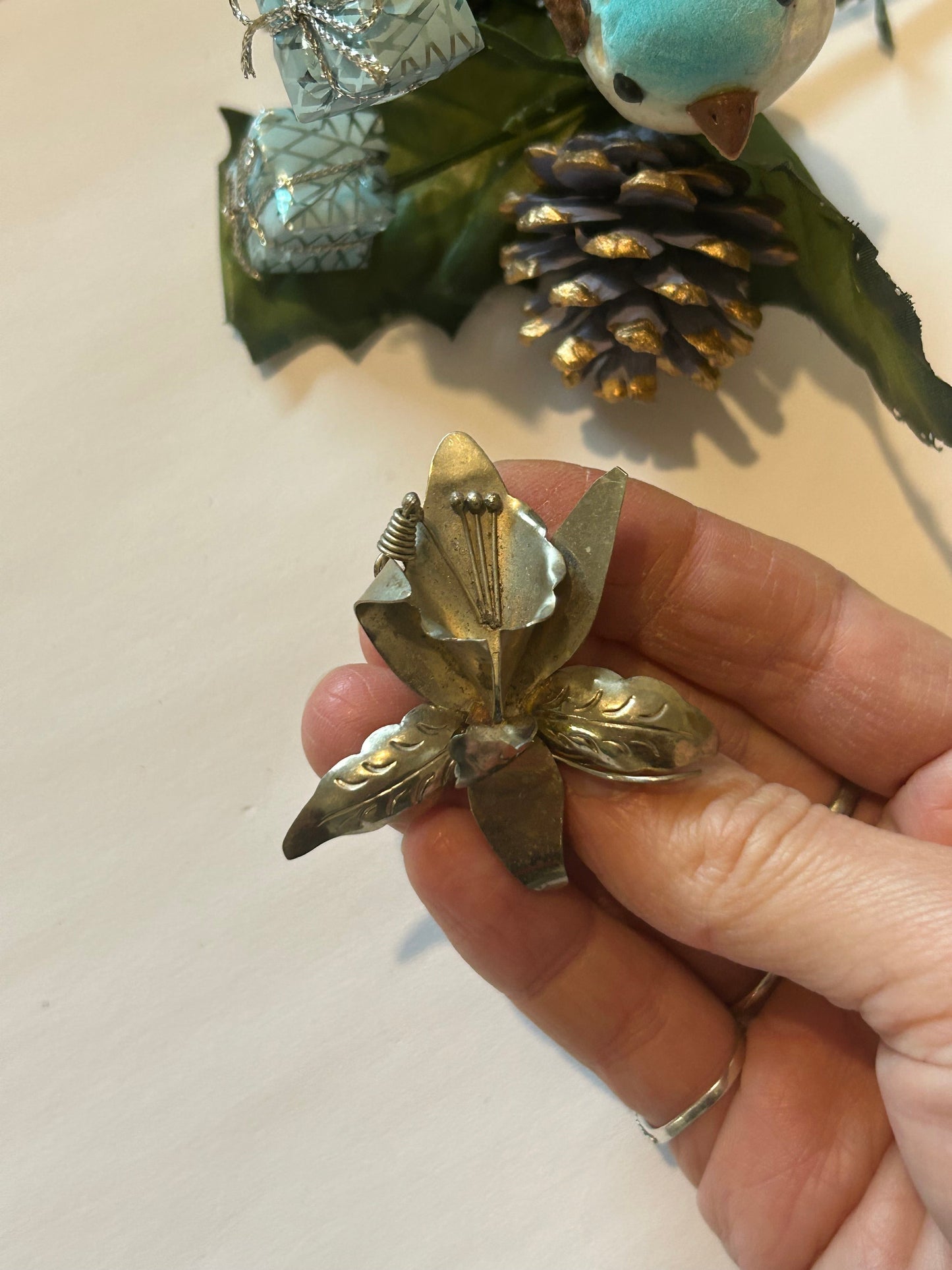 Broche fleur feuilles – Argentée – Vintage – Mexico la friperie vintage 25