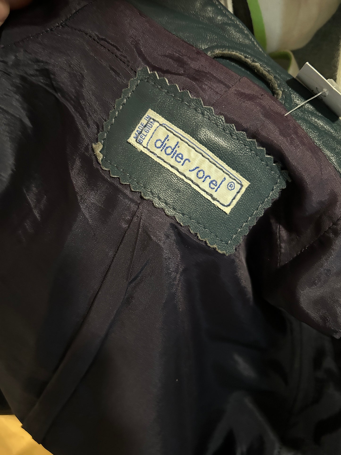 Veste en cuir véritable bleu pétrole