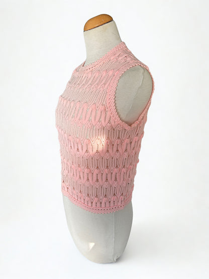 Top vintage en mailles ajourées rose