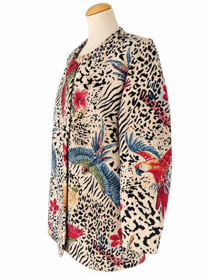 Veste tapisserie motif animalier et fleuri vintage
