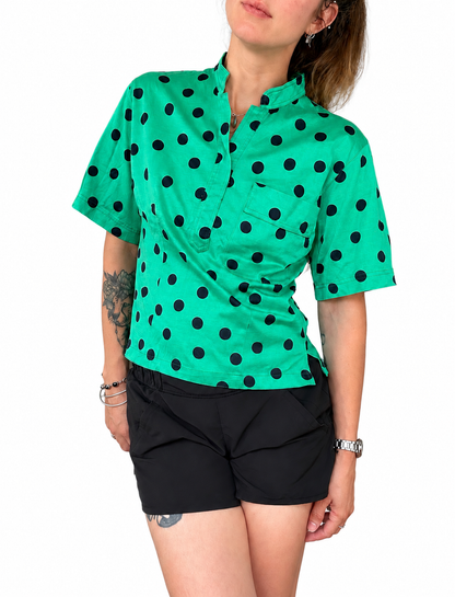 T-shirt vintage vert à pois noir