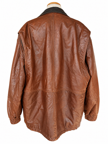 Veste en cuir vintage marron oversize