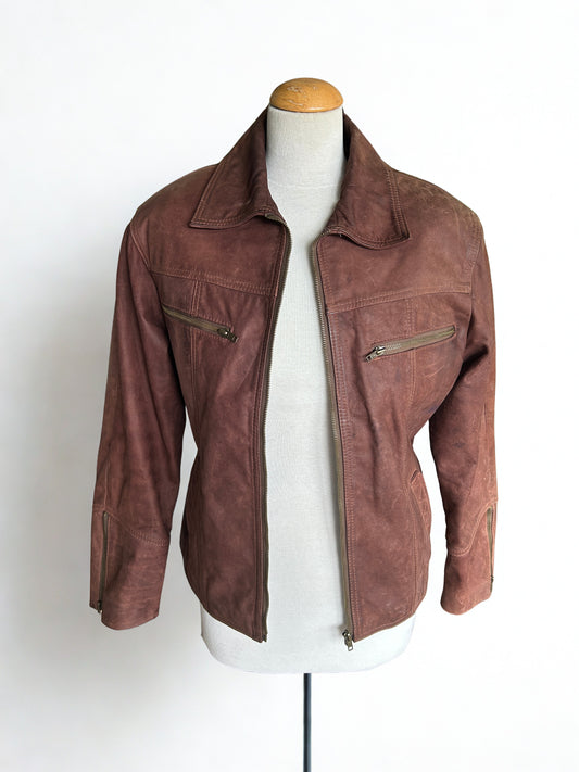Veste en cuir nubuck vintage marron