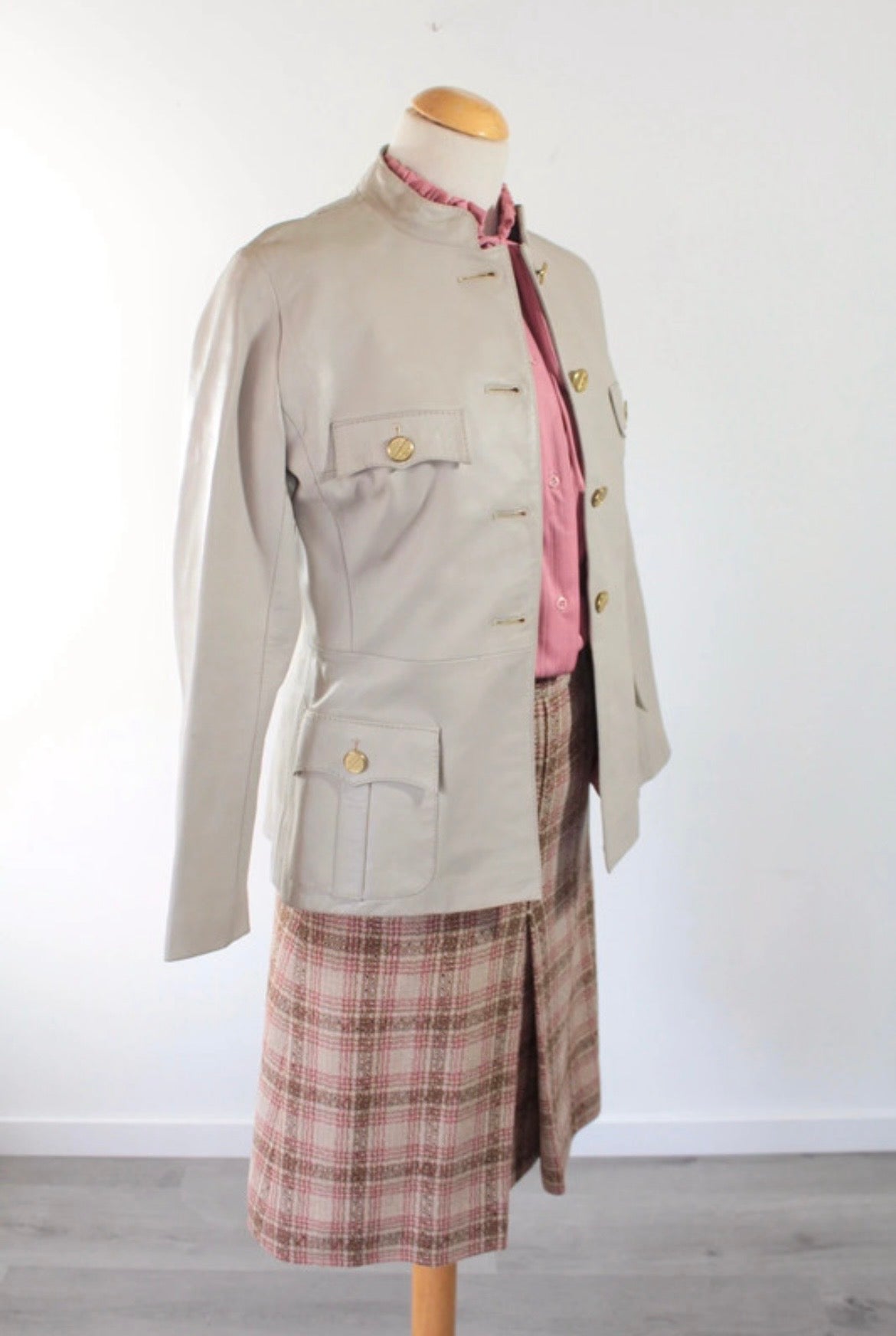 Veste en cuir beige vintage 80’s officier