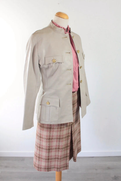 Veste en cuir beige vintage 80’s officier